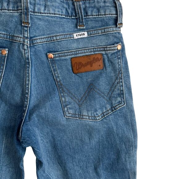 STAUD X WRANGLER The Bikini Jean Flared Mid Blue Size 26 - Picture 8 of 12